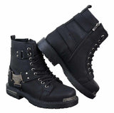 Botas negras de cuero sintético resistente para hombre.