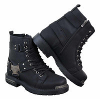Botas negras de cuero sintético resistente para hombre.