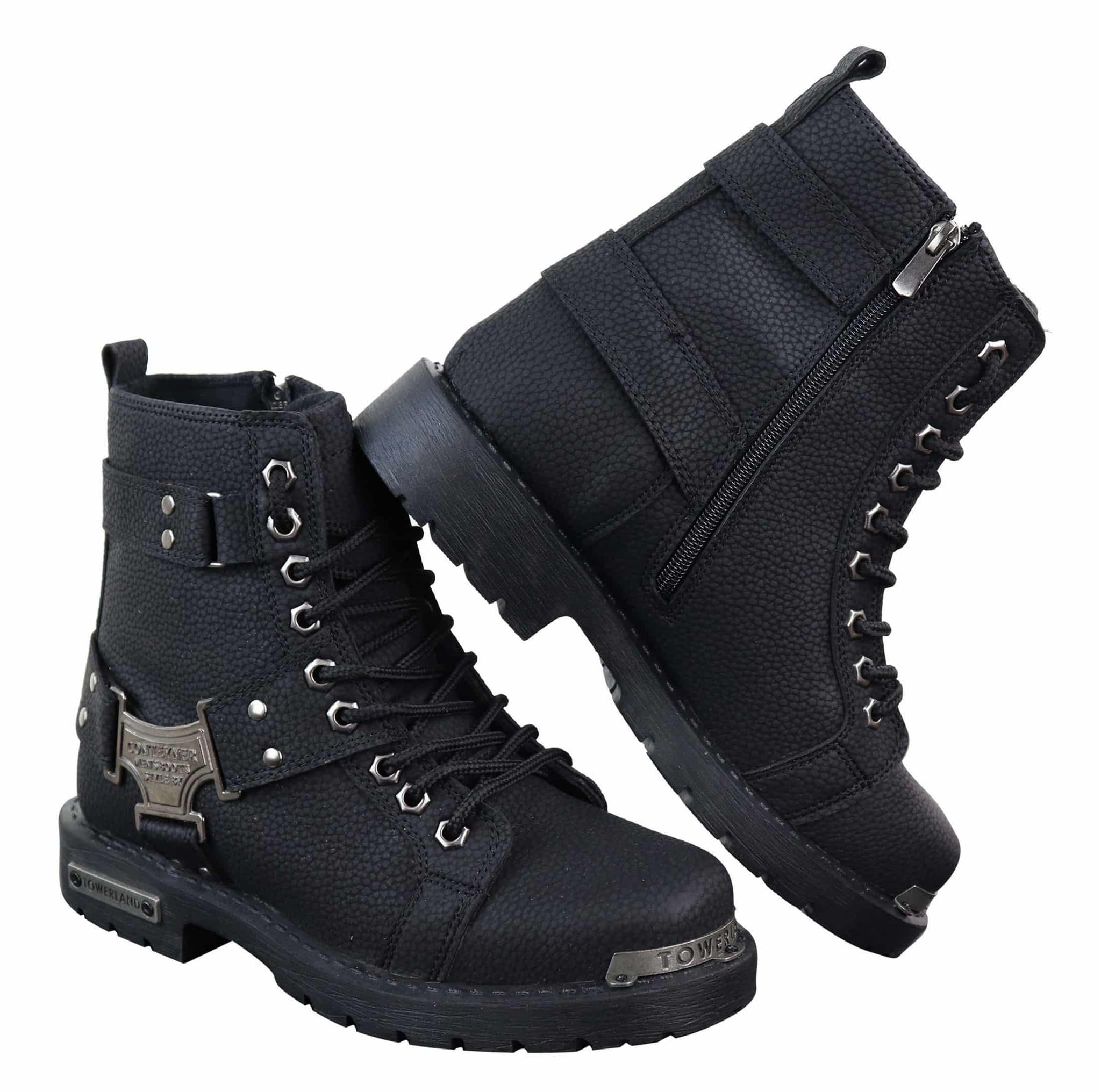 Botas negras de cuero sintético resistente para hombre.