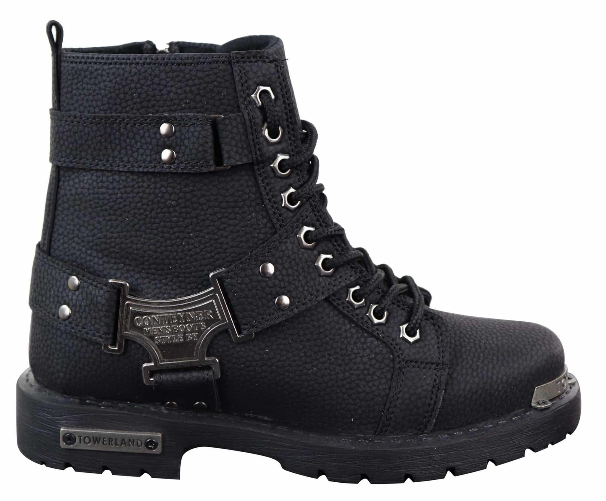 Botas negras de cuero sintético resistente para hombre.