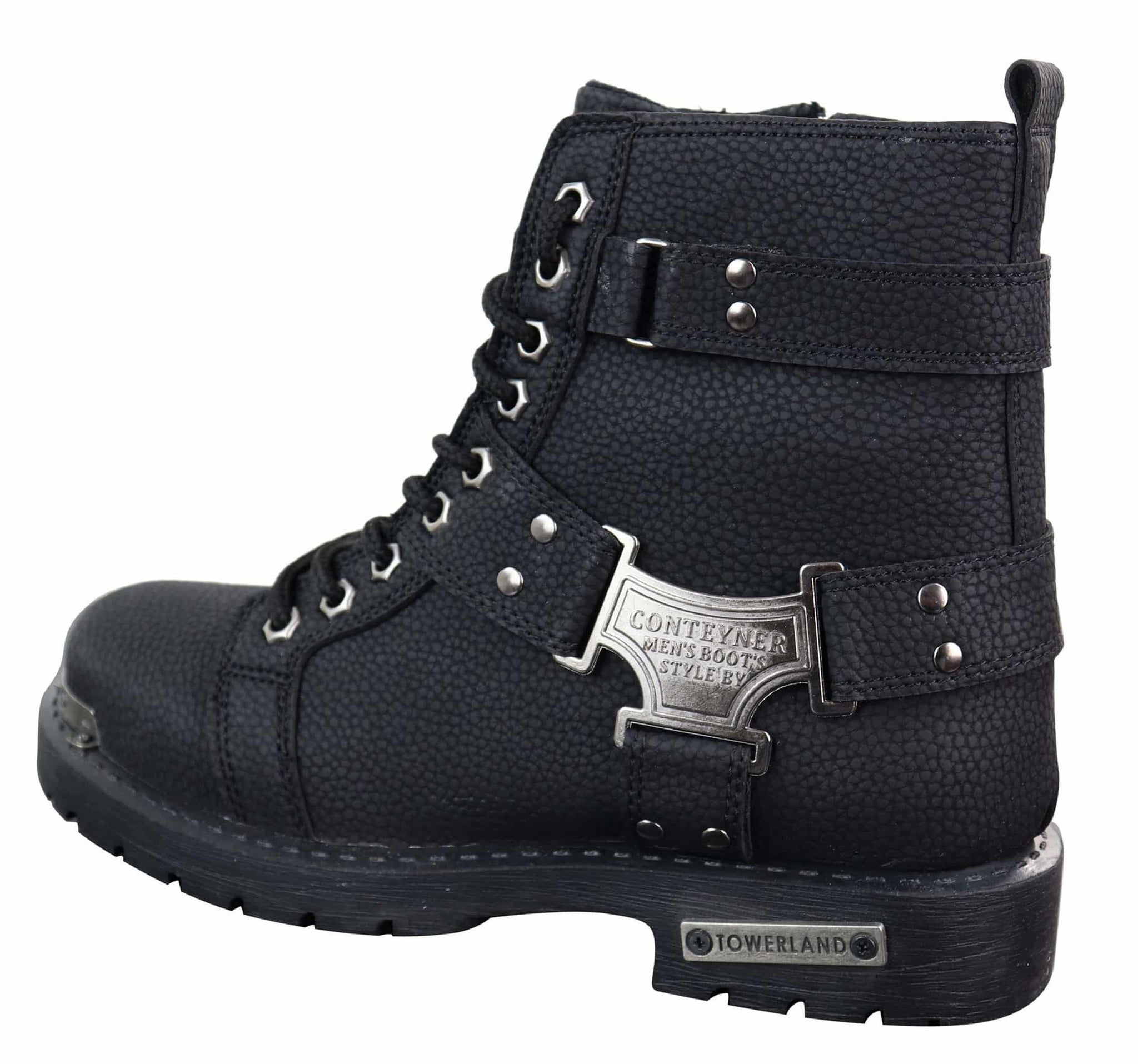 Botas negras de cuero sintético resistente para hombre.