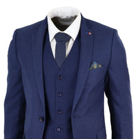 Traje de tres piezas azul marino ajustado para hombre