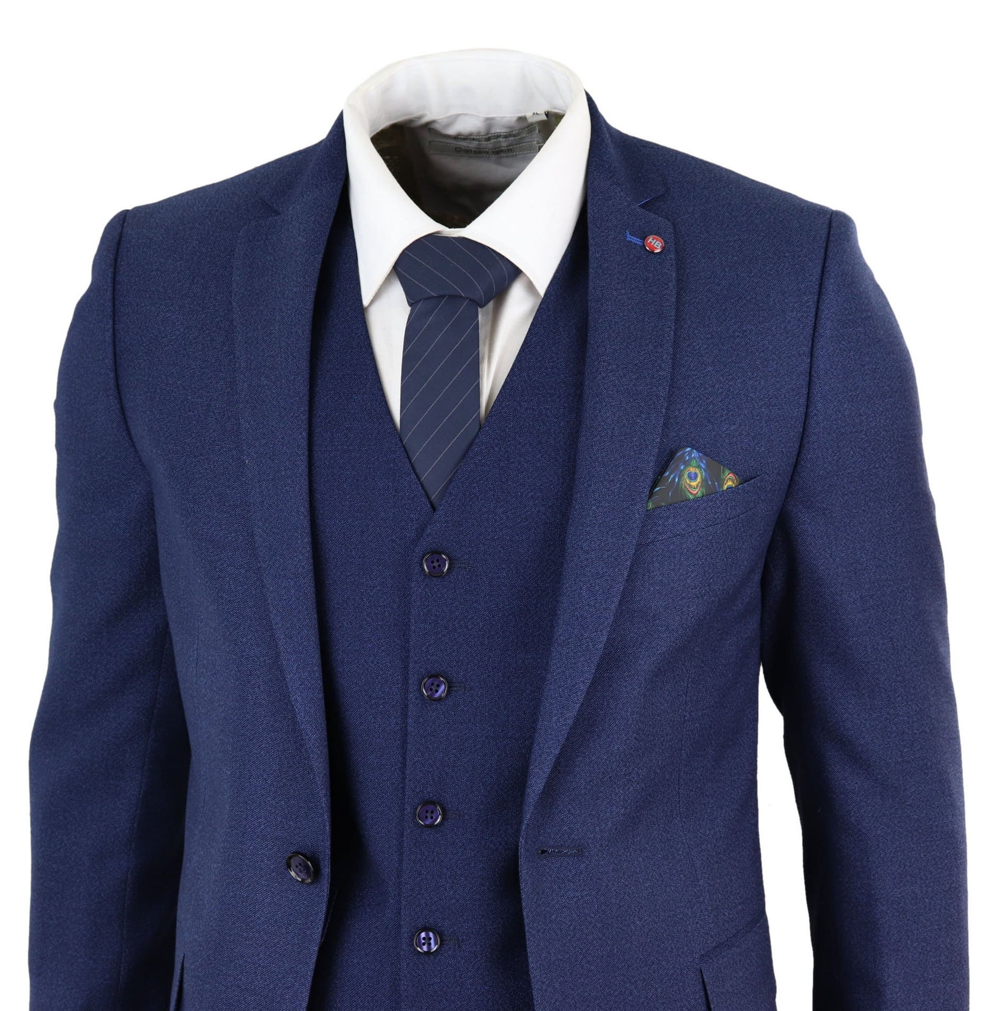 Traje de tres piezas azul marino ajustado para hombre