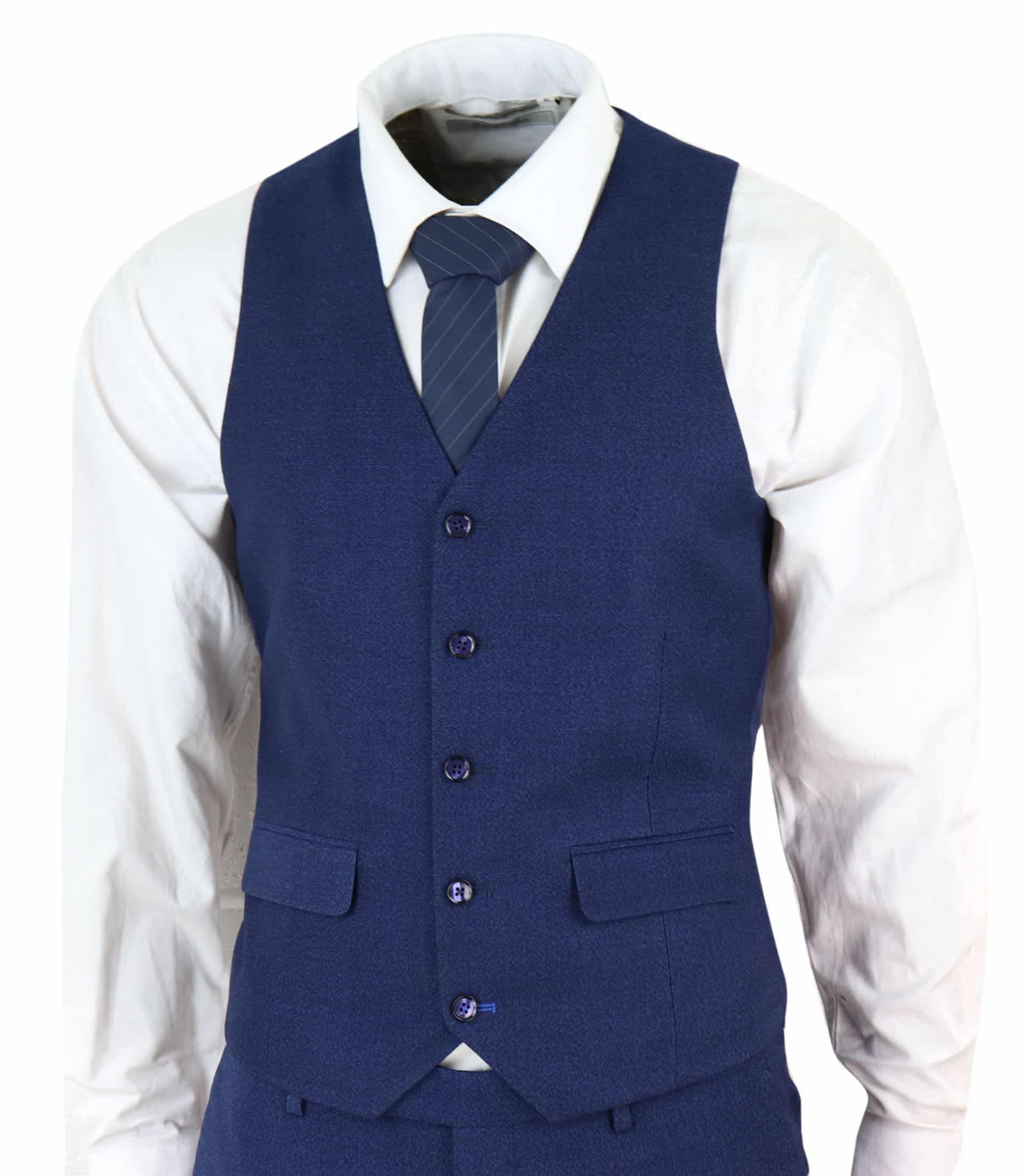 Traje de tres piezas azul marino ajustado para hombre