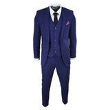 Traje de boda de tres piezas para hombre, azul marino a cuadros.
