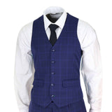 Traje de boda de tres piezas para hombre, azul marino a cuadros.