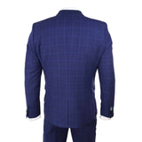 Traje de boda de tres piezas para hombre, azul marino a cuadros.