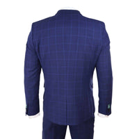 Traje de boda de tres piezas para hombre, azul marino a cuadros.