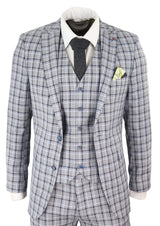 Traje de tres piezas para hombre, color gris, con estampado de gallo pince de ballena.
