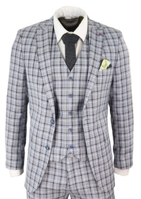 Traje de tres piezas para hombre, color gris, con estampado de gallo pince de ballena.