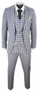 Traje de tres piezas para hombre, color gris, con estampado de gallo pince de ballena.