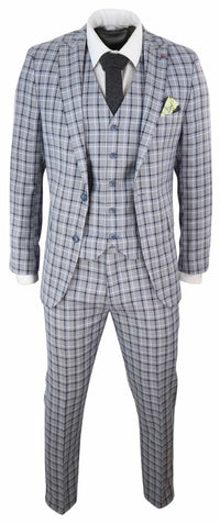 Traje de tres piezas para hombre, color gris, con estampado de gallo pince de ballena.