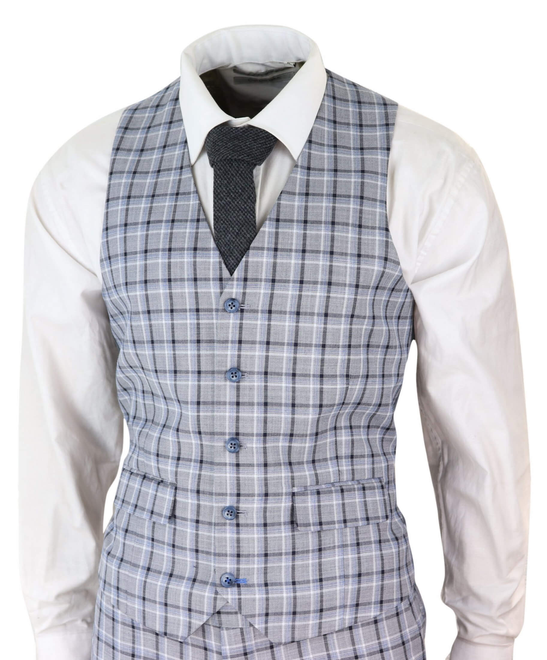Traje de tres piezas para hombre, color gris, con estampado de gallo pince de ballena.