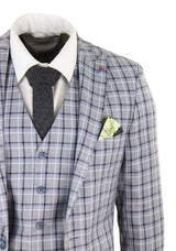 Traje de tres piezas para hombre, color gris, con estampado de gallo pince de ballena.