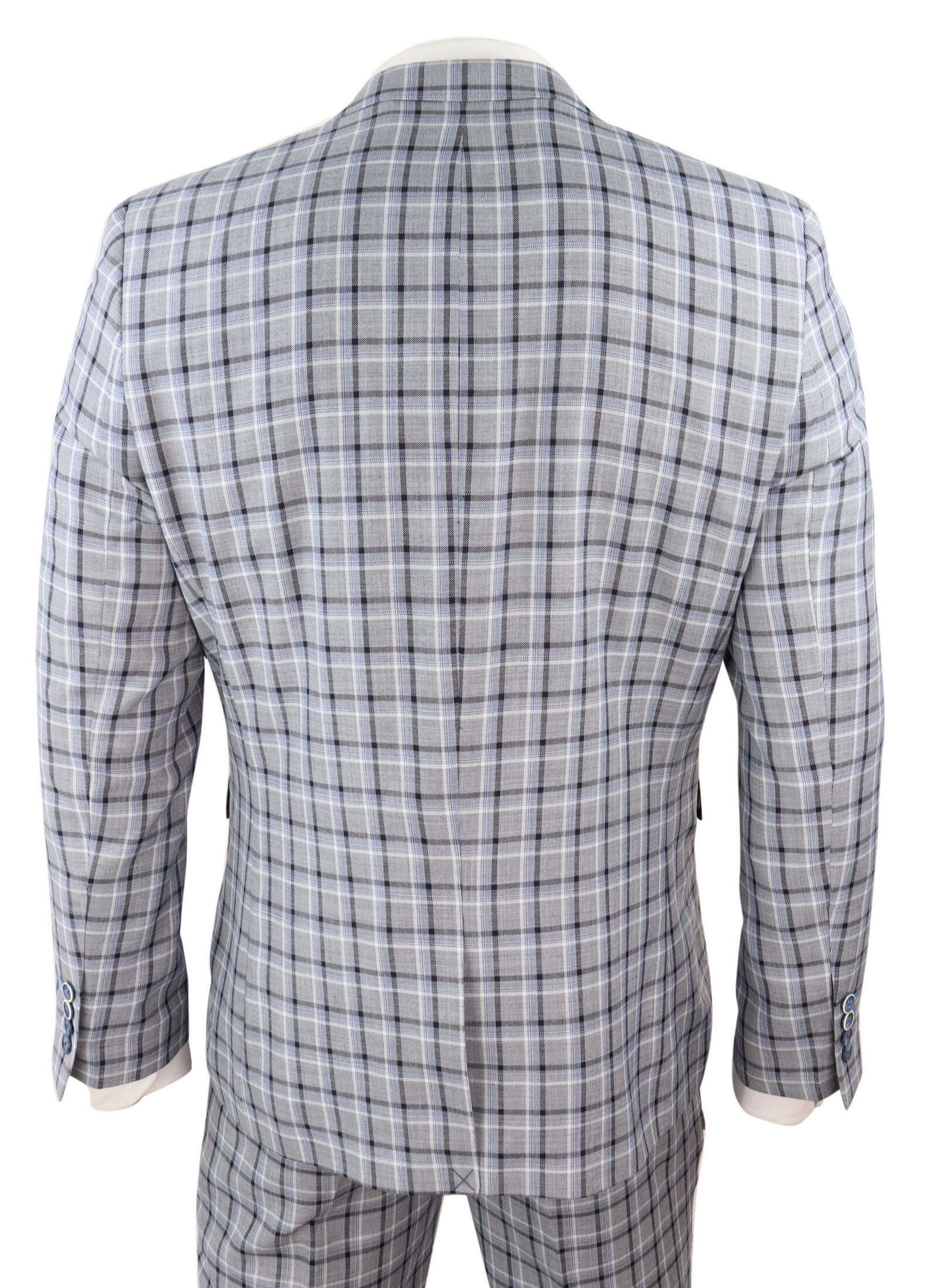 Traje de tres piezas para hombre, color gris, con estampado de gallo pince de ballena.
