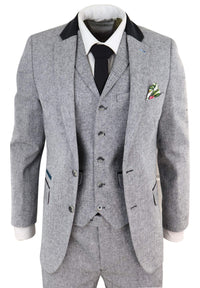 Traje de tres piezas para hombre - Gris con detalles en negro