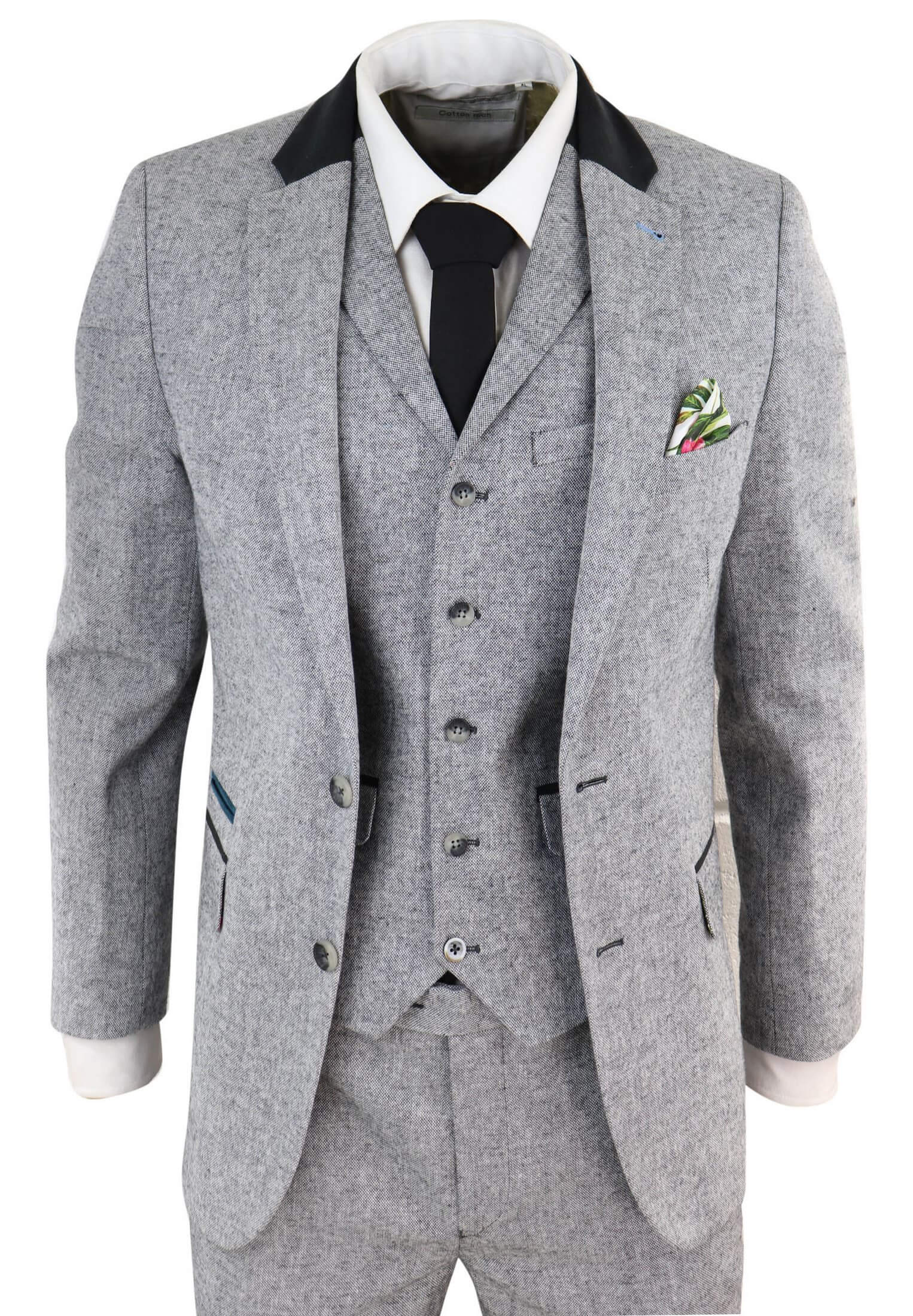 Traje de tres piezas para hombre - Gris con detalles en negro