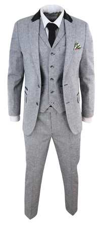 Traje de tres piezas para hombre - Gris con detalles en negro