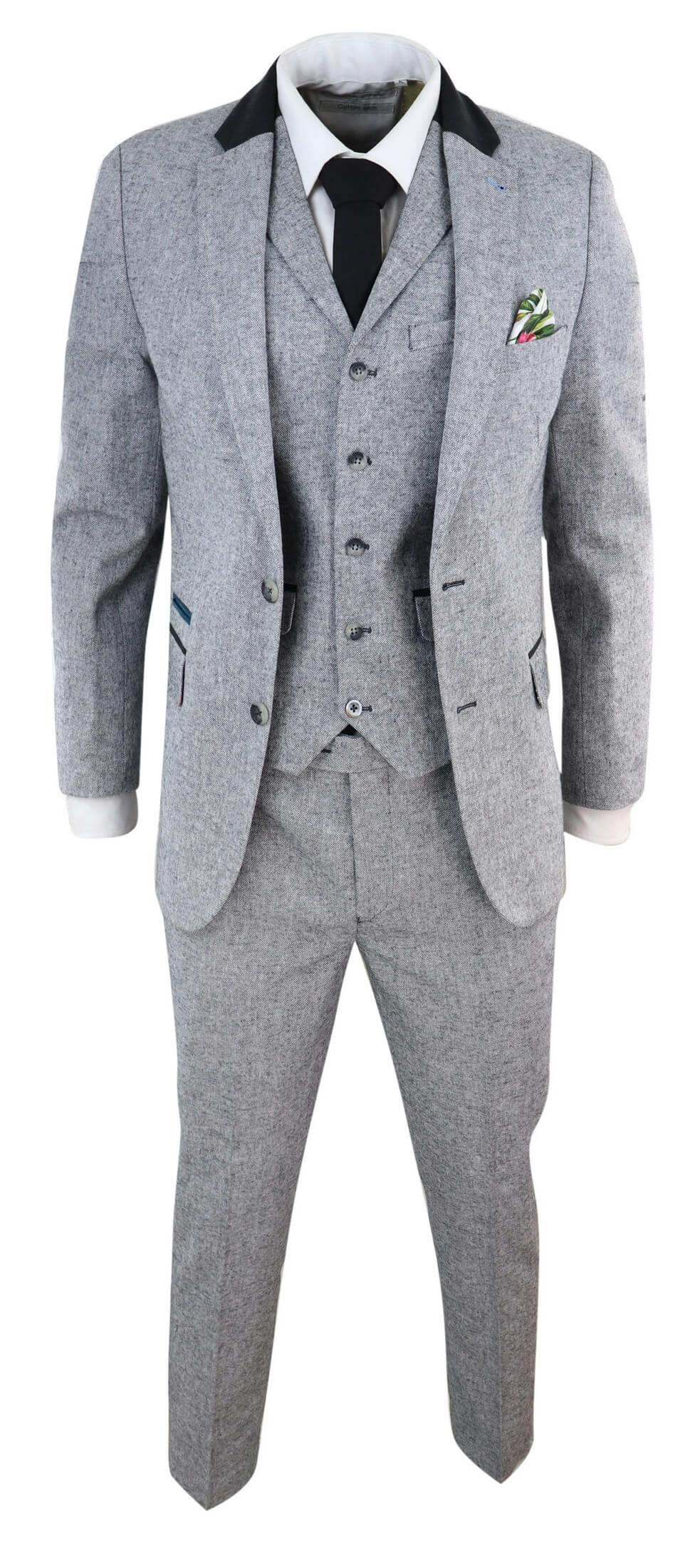 Traje de tres piezas para hombre - Gris con detalles en negro