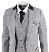 Traje de tres piezas para hombre - Gris con detalles en negro