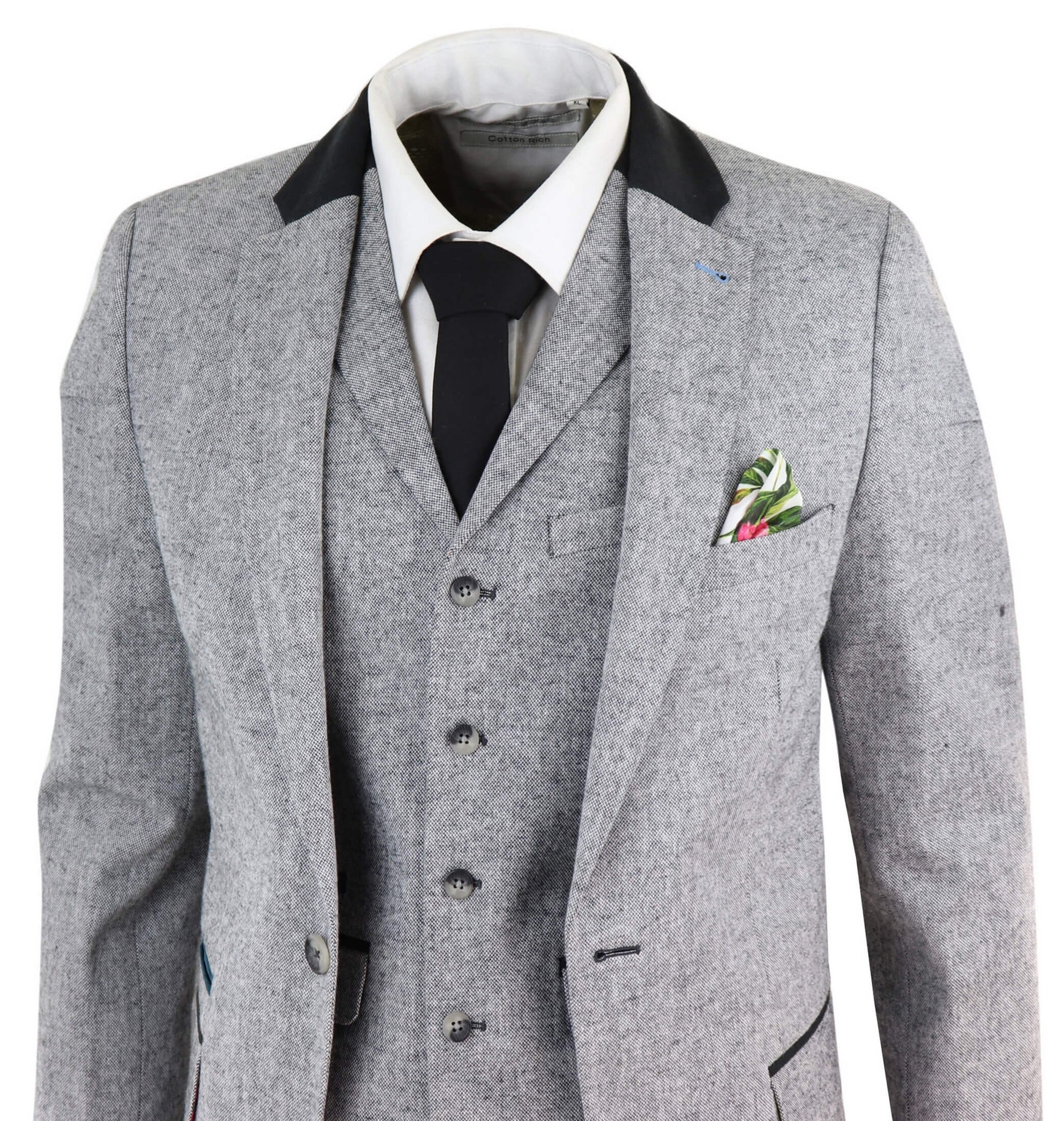 Traje de tres piezas para hombre - Gris con detalles en negro