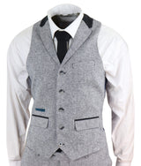 Traje de tres piezas para hombre - Gris con detalles en negro
