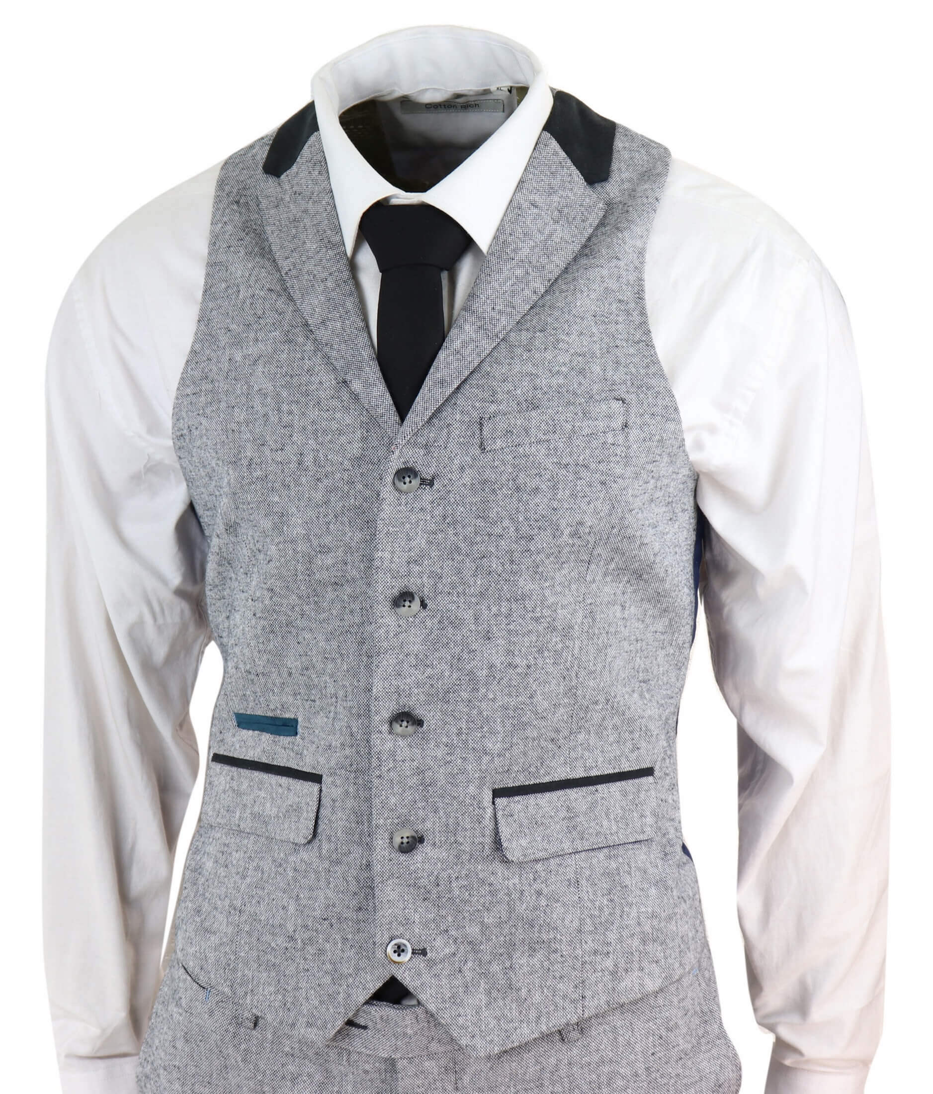Traje de tres piezas para hombre - Gris con detalles en negro