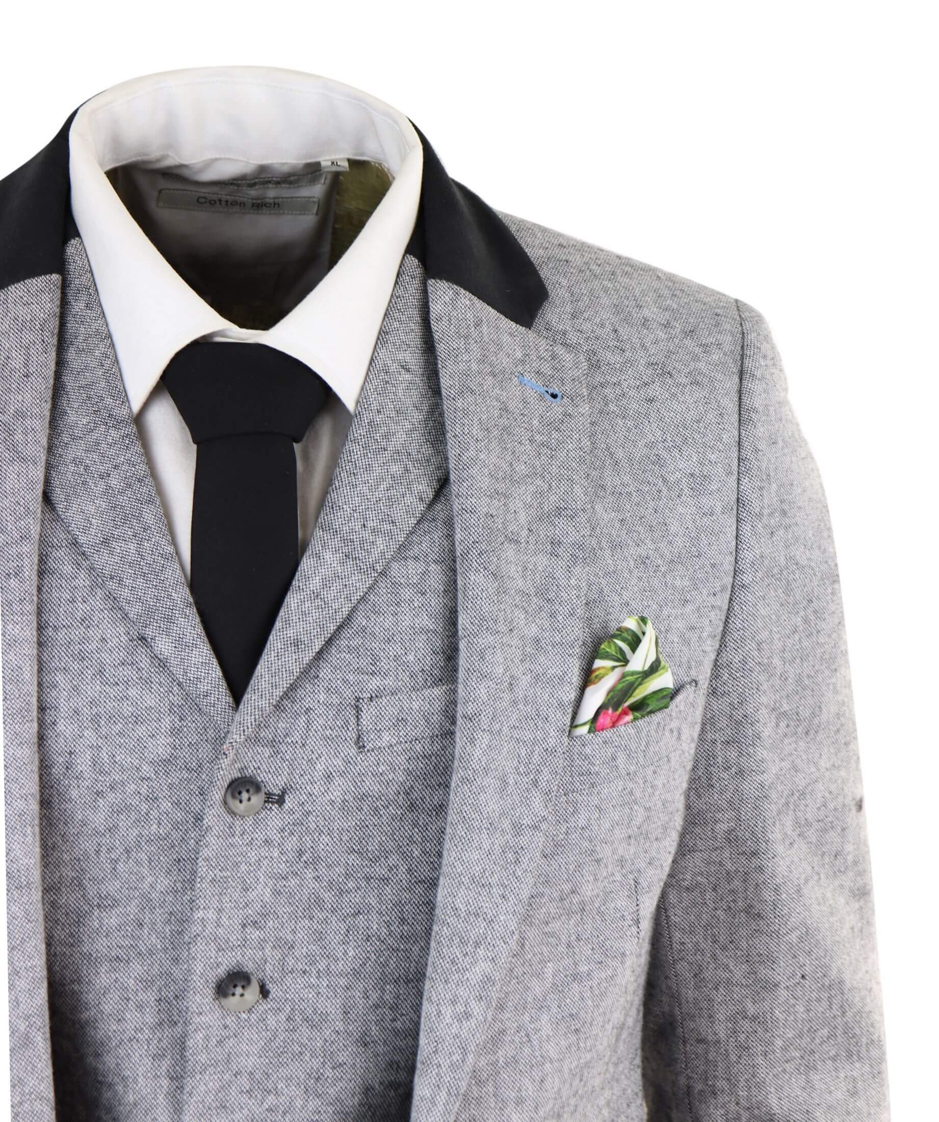 Traje de tres piezas para hombre - Gris con detalles en negro