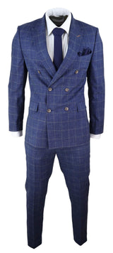 Traje de dos piezas cruzado a cuadros azules