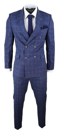 Traje de dos piezas cruzado a cuadros azules