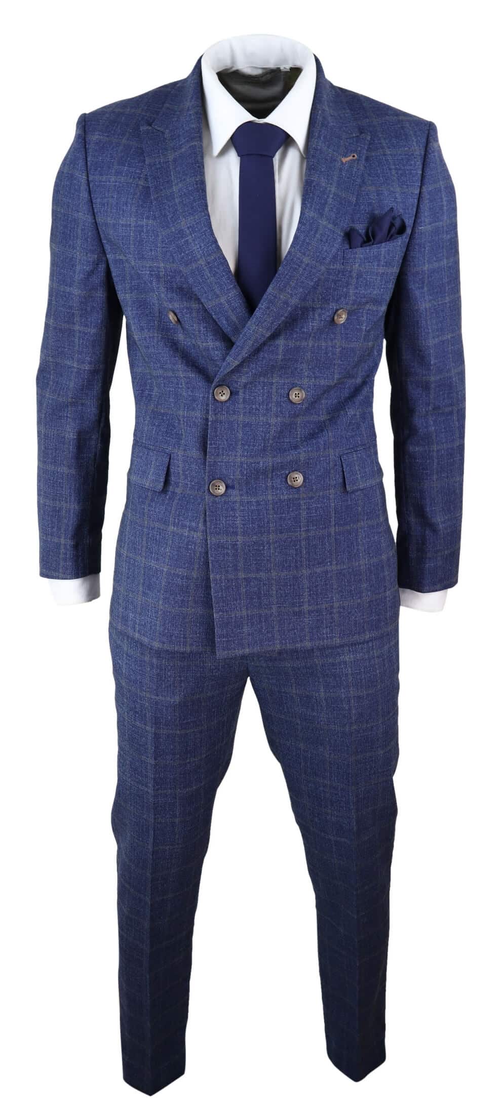 Traje de dos piezas cruzado a cuadros azules