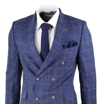 Traje de dos piezas cruzado a cuadros azules