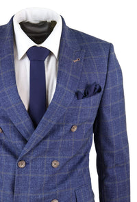 Traje de dos piezas cruzado a cuadros azules