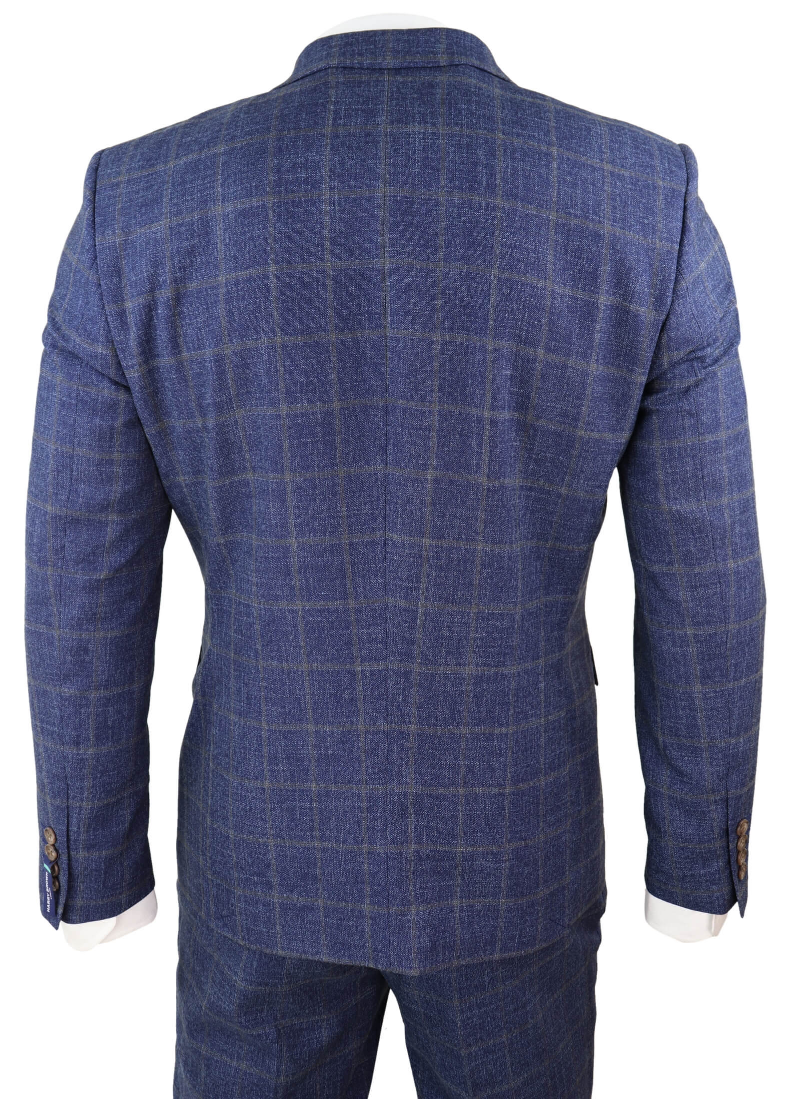 Traje de dos piezas cruzado a cuadros azules