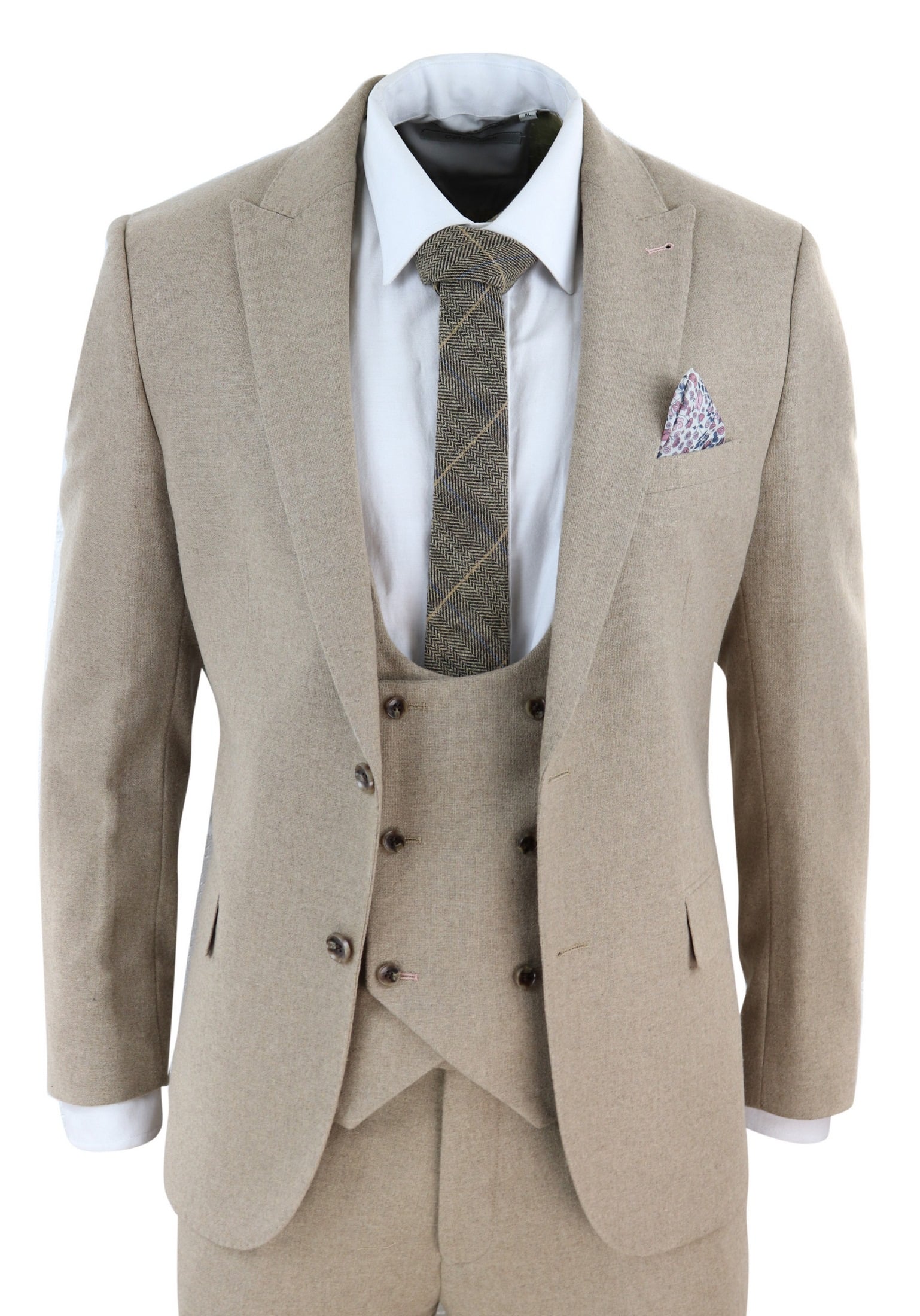 Traje de lana beige de 3 piezas para hombre