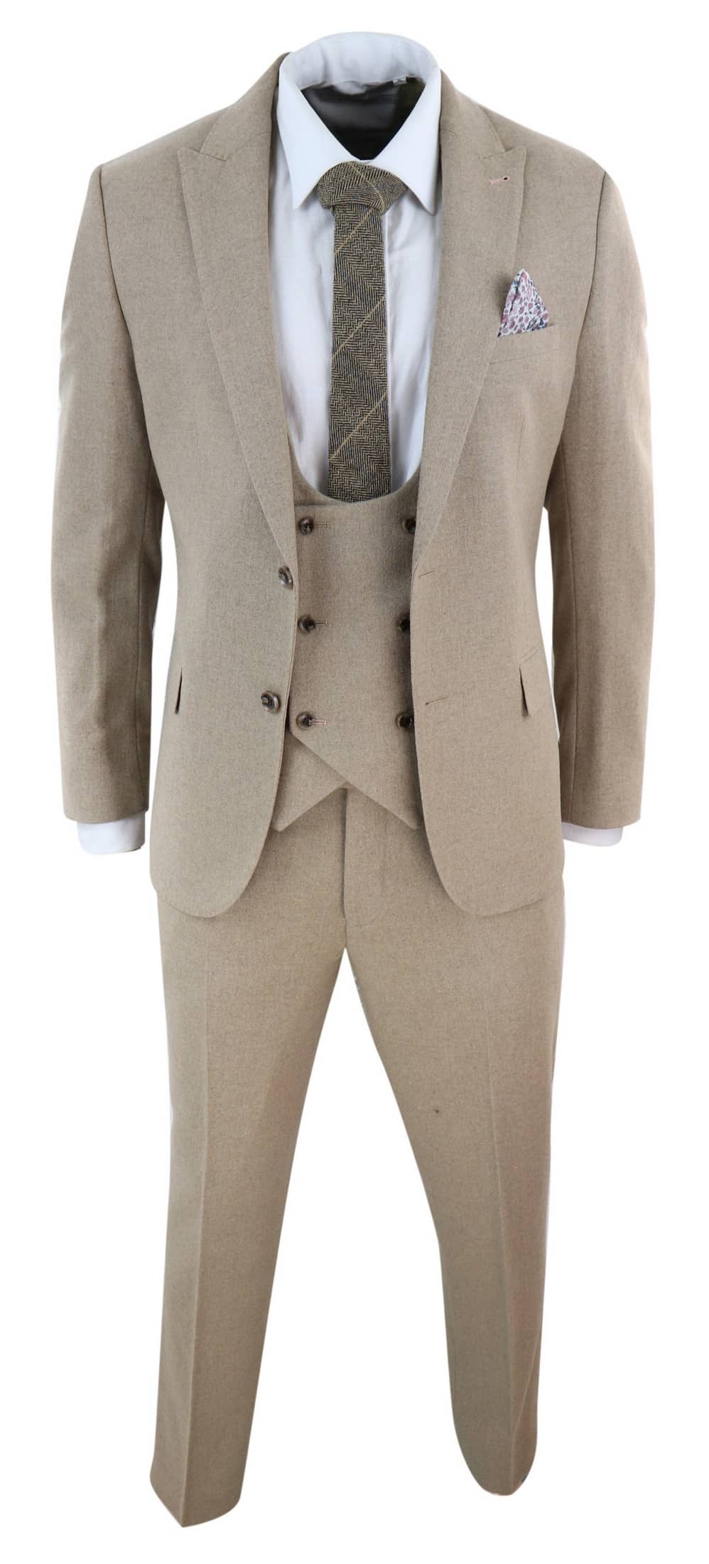 Traje de lana beige de 3 piezas para hombre