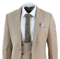 Traje de lana beige de 3 piezas para hombre