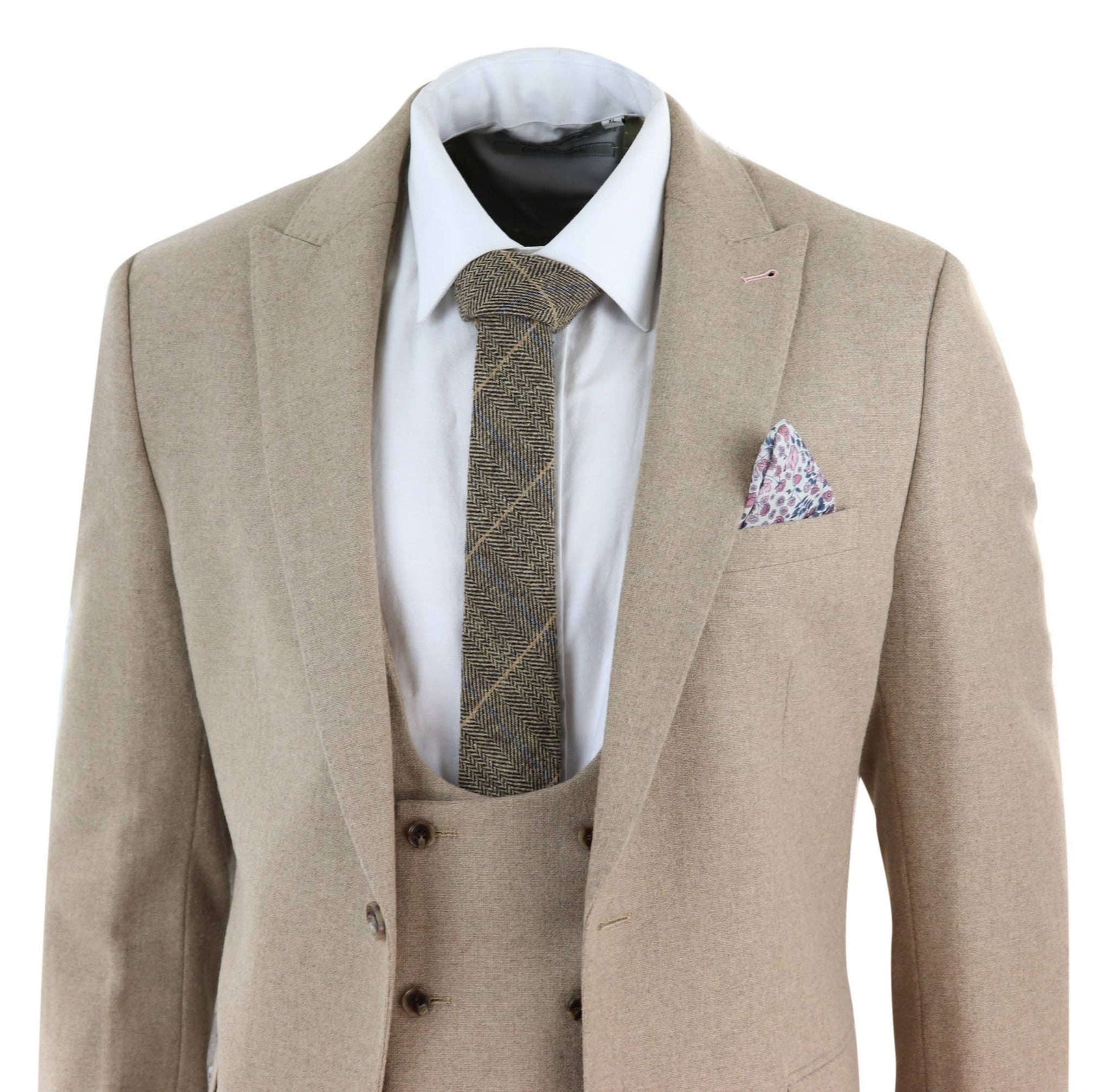 Traje de lana beige de 3 piezas para hombre