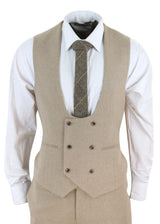 Traje de lana beige de 3 piezas para hombre