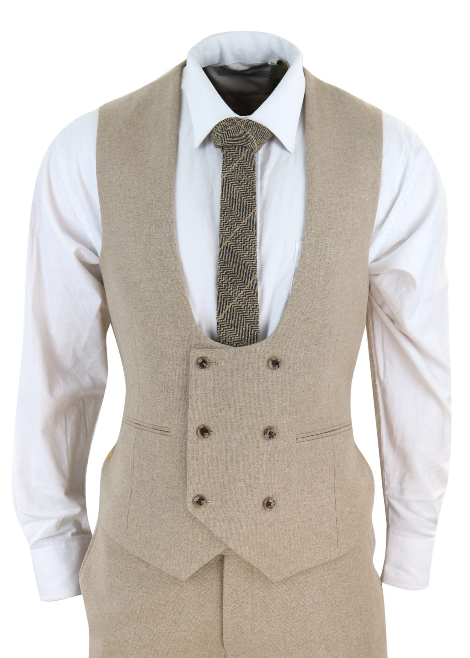Traje de lana beige de 3 piezas para hombre
