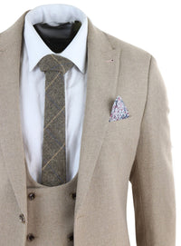 Traje de lana beige de 3 piezas para hombre