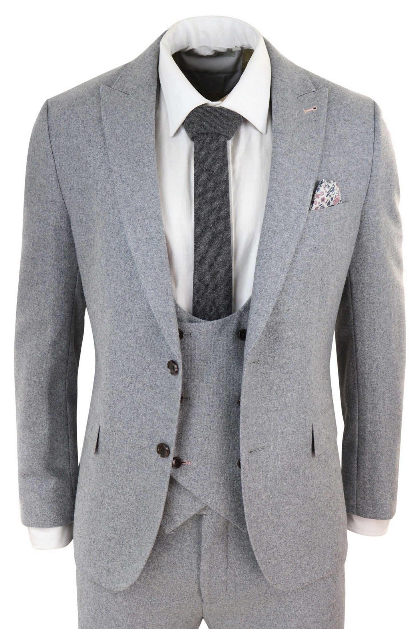 Traje de lana gris de 3 piezas para hombre