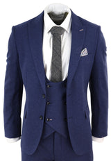 Traje de lana azul marino de 3 piezas para hombre