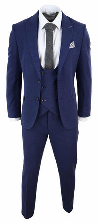 Traje de lana azul marino de 3 piezas para hombre