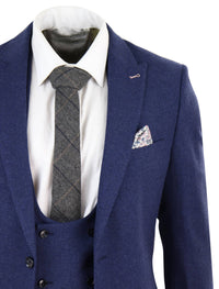 Traje de lana azul marino de 3 piezas para hombre