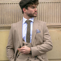 Traje de lana beige de 3 piezas para hombre