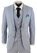 Traje de lino azul claro de 3 piezas para hombre