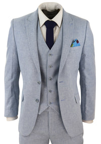 Traje de lino azul claro de 3 piezas para hombre