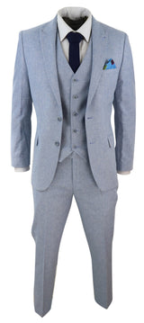 Traje de lino azul claro de 3 piezas para hombre