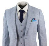 Traje de lino azul claro de 3 piezas para hombre